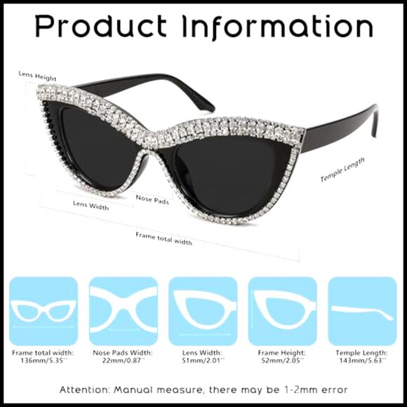 Oversized Cat Eye Sunglasses with Diamond Rhinestone Frame UV Protection main image 4
